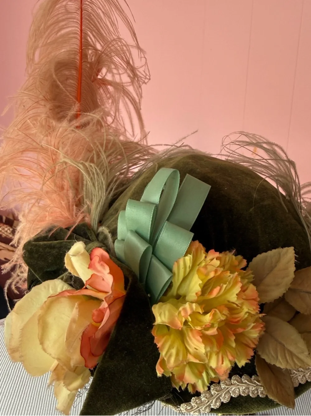 Victorian Hat Chapeau Floral & Feathered - Picture 5 of 5